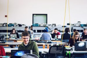Students working in a computer laboratory.