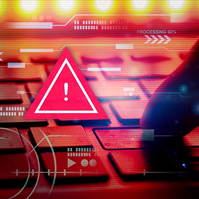 Illustration of a warning symbol with a keyboard.