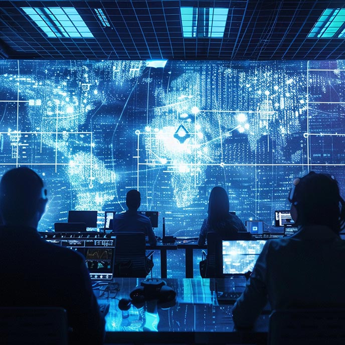 A futuristic cybersecurity training simulation.